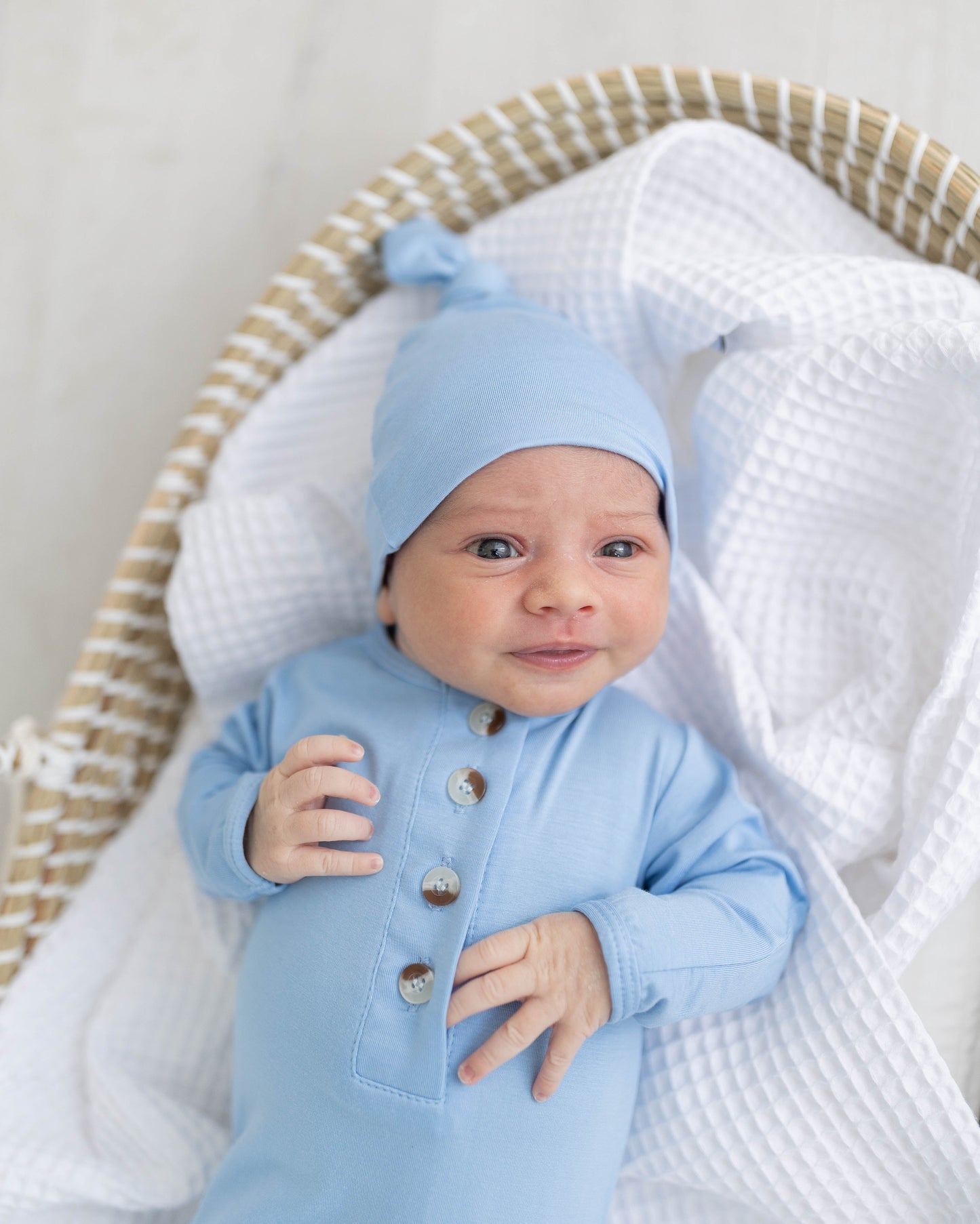 Baby Blue Newborn Knotted Gown & Hat Set