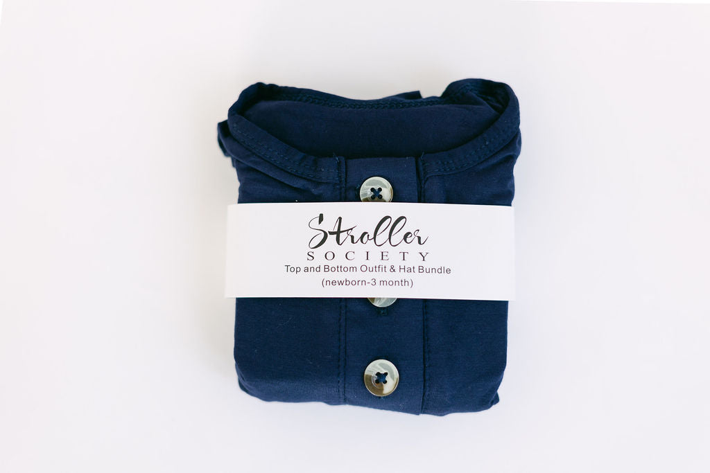 Navy Blue Newborn 3-Piece Baby Outfit With Hat Option