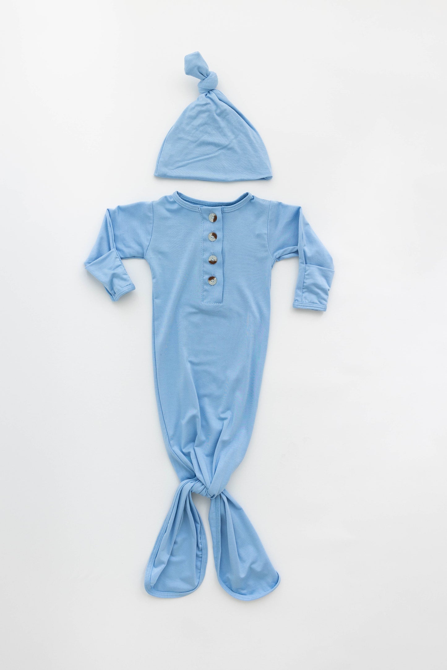 Baby Blue Newborn Knotted Gown & Hat Set