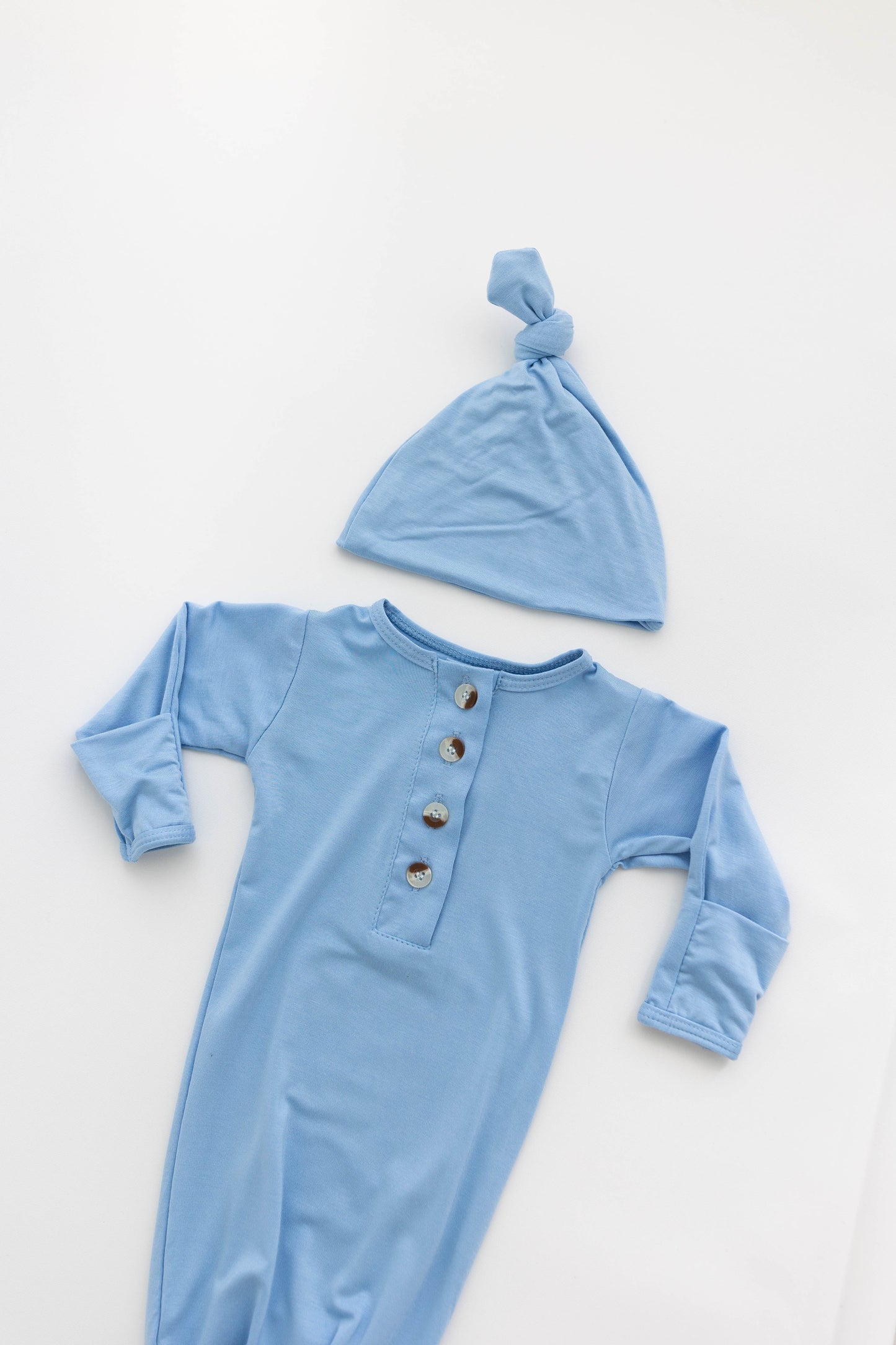 Baby Blue Newborn Knotted Gown & Hat Set