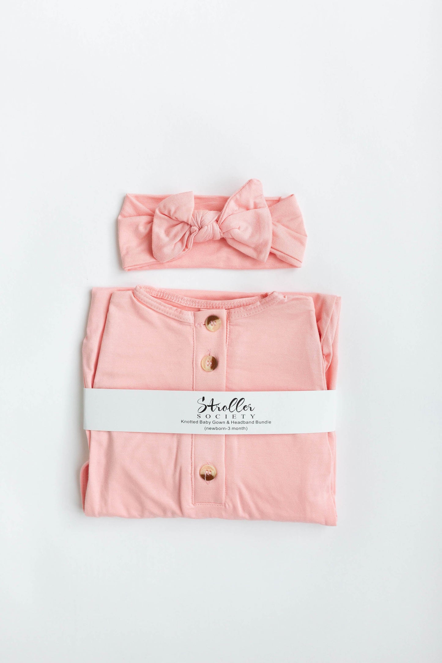 Pink Knotted Baby Gown and Hat/Headband Set (Newborn-3 months)