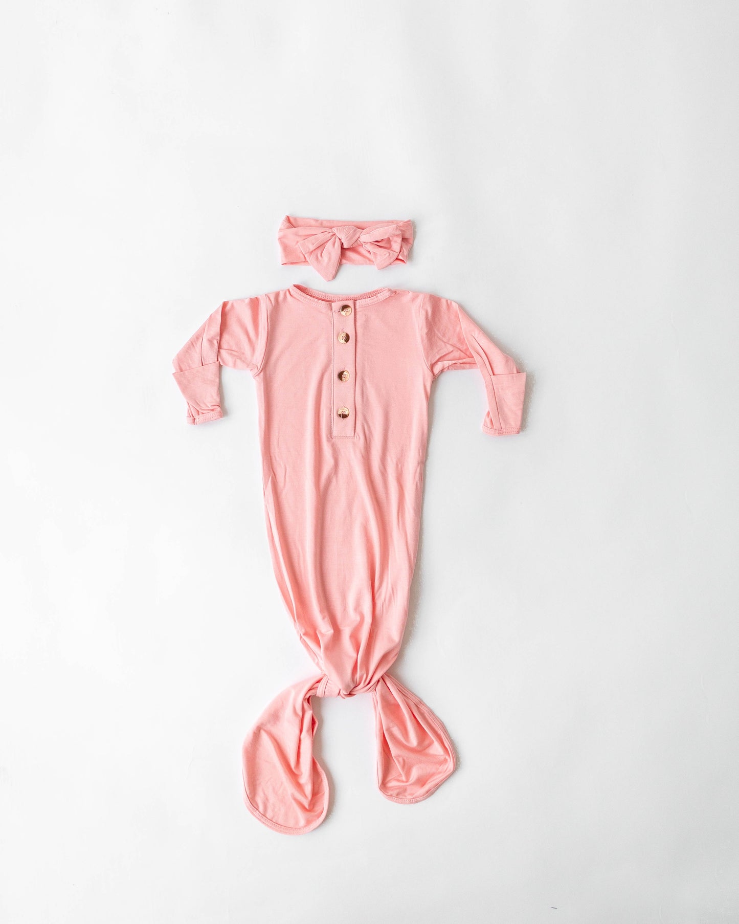 Pink Knotted Baby Gown and Hat/Headband Set (Newborn-3 months)