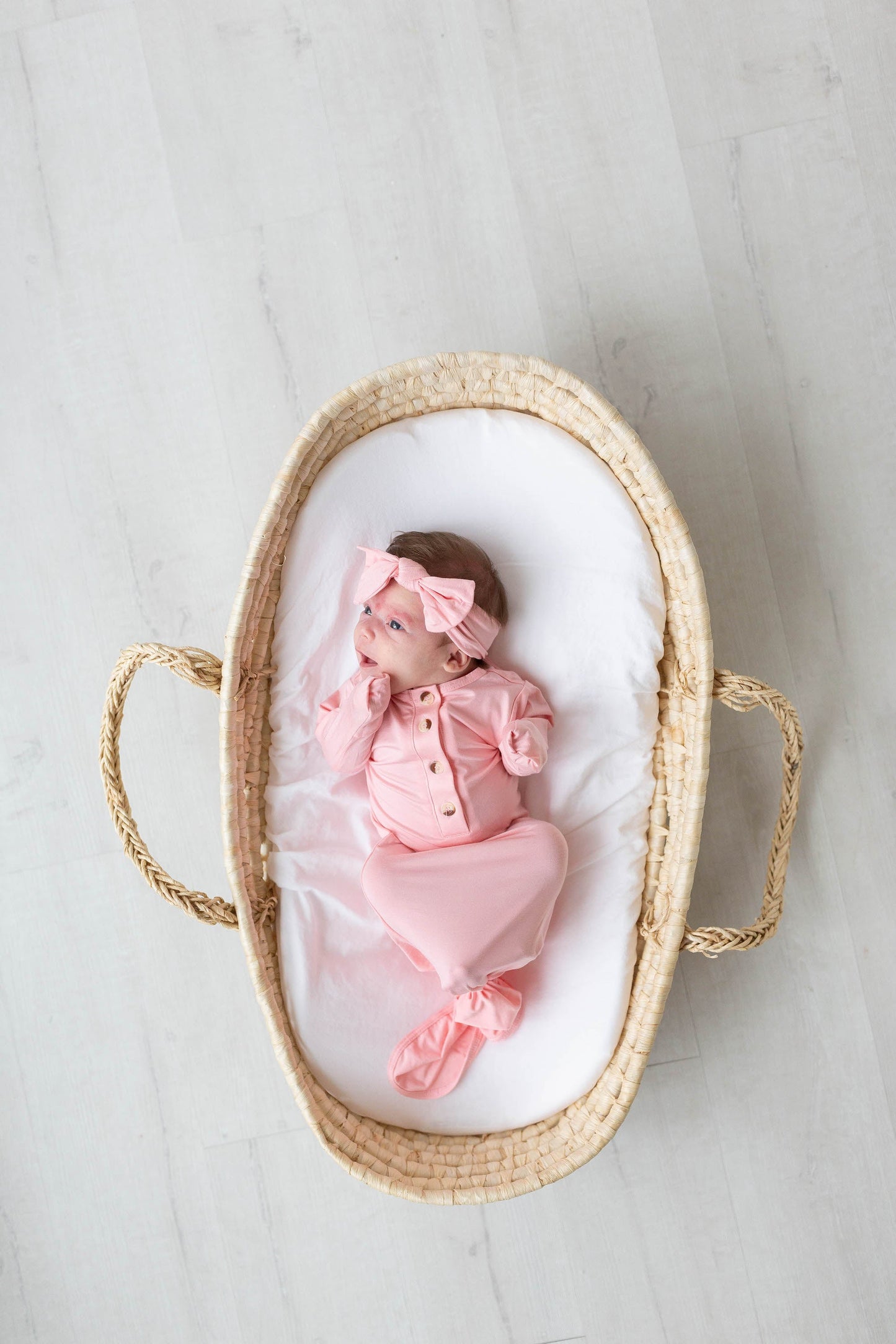 Pink Knotted Baby Gown and Hat/Headband Set (Newborn-3 months)