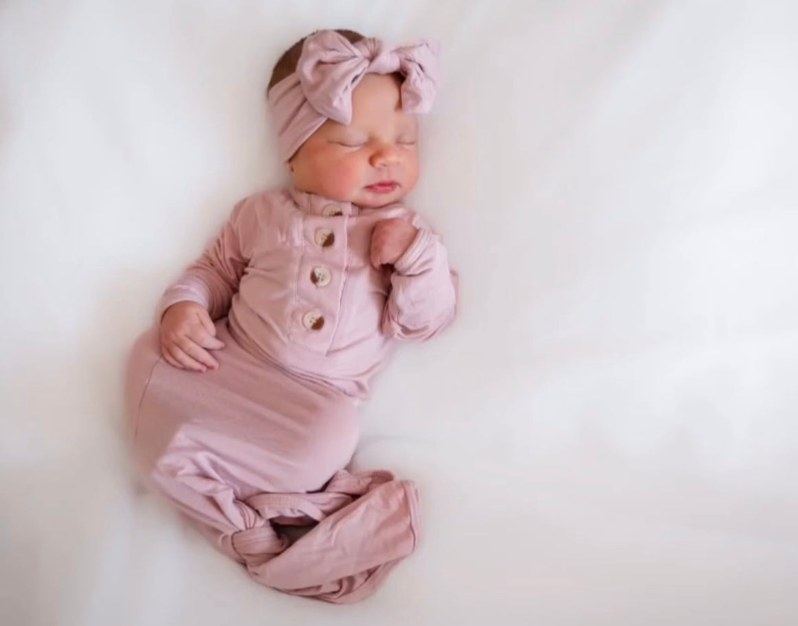 Dusty Rose 3-Piece Newborn Gown Set