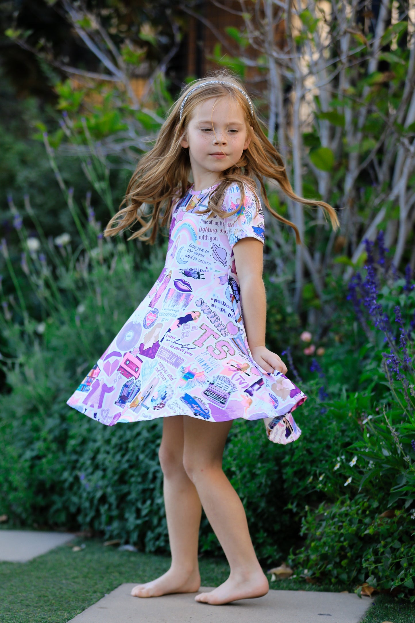 TS Print Lavender Girls Milk Silk Dress