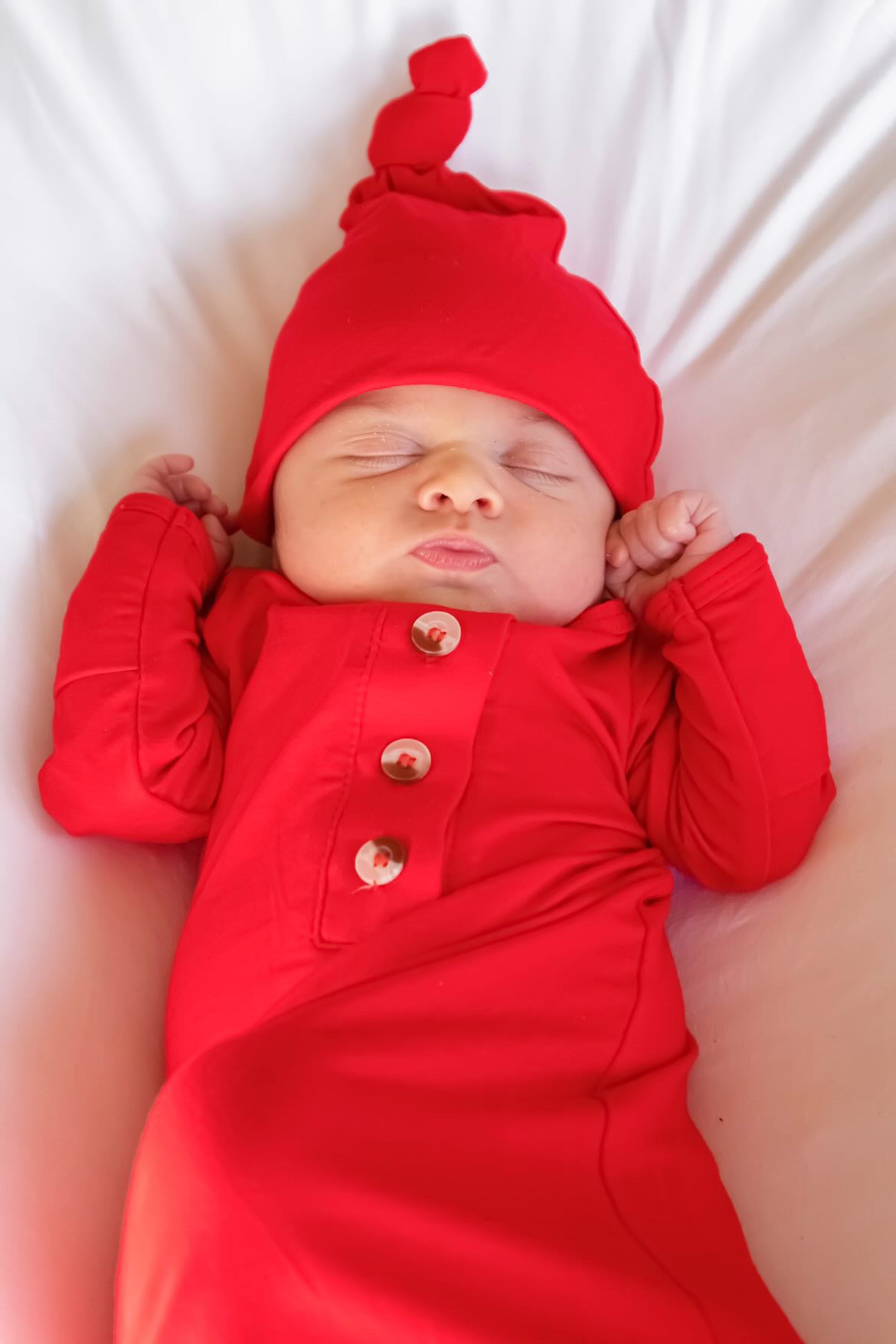 Holiday Red Knotted Baby Gown Set With Hat/Headband Option (Newborn-3 months)