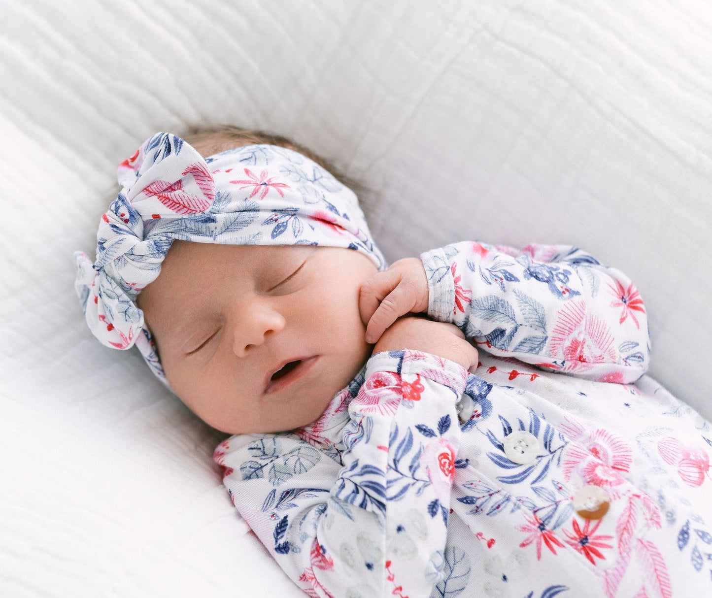 Bloom Knotted Baby Gown With Hat/Headband Option (Newborn-3 months)