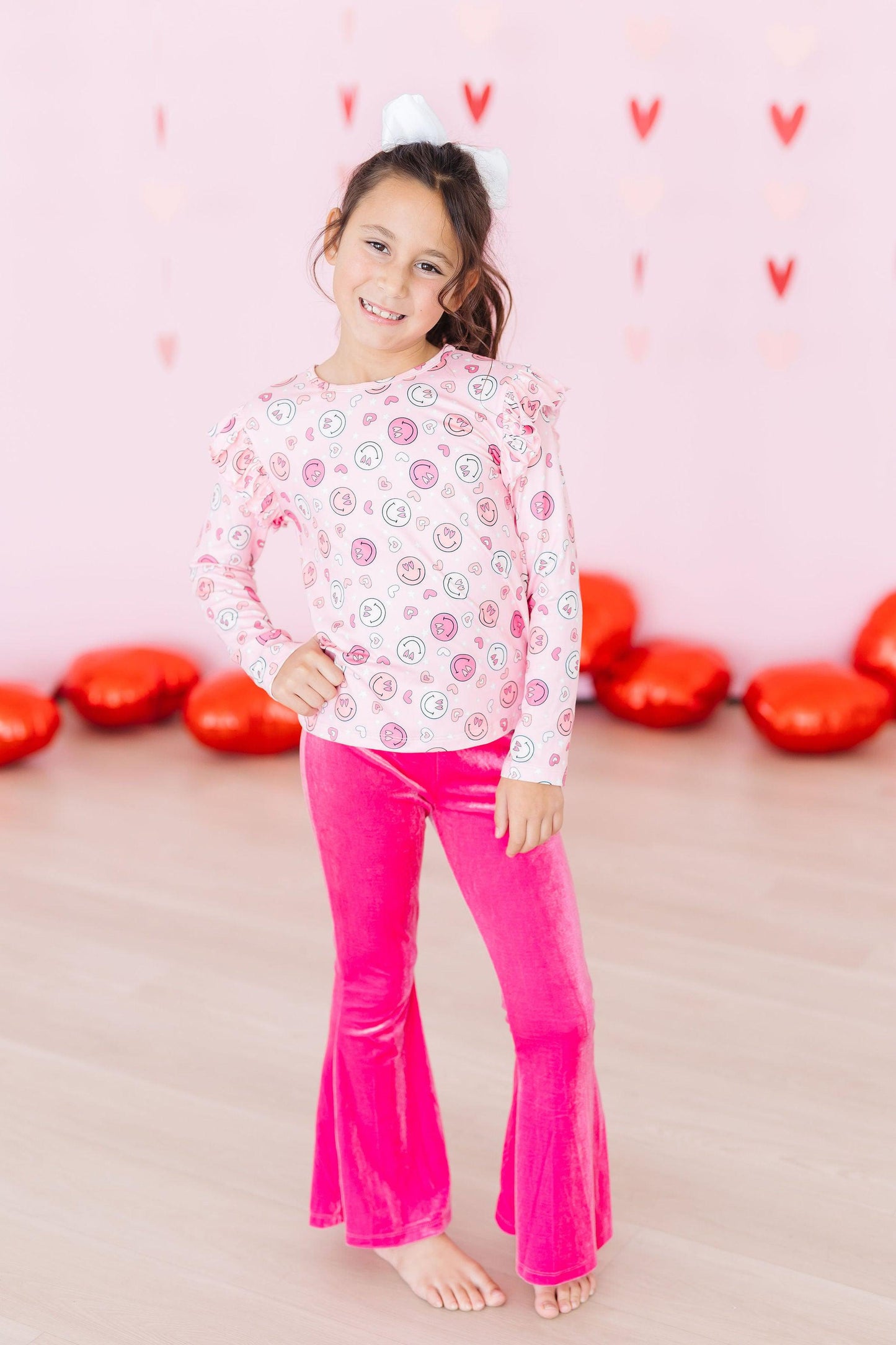 You Make Me Happy Long Sleeve Ruffle Tee