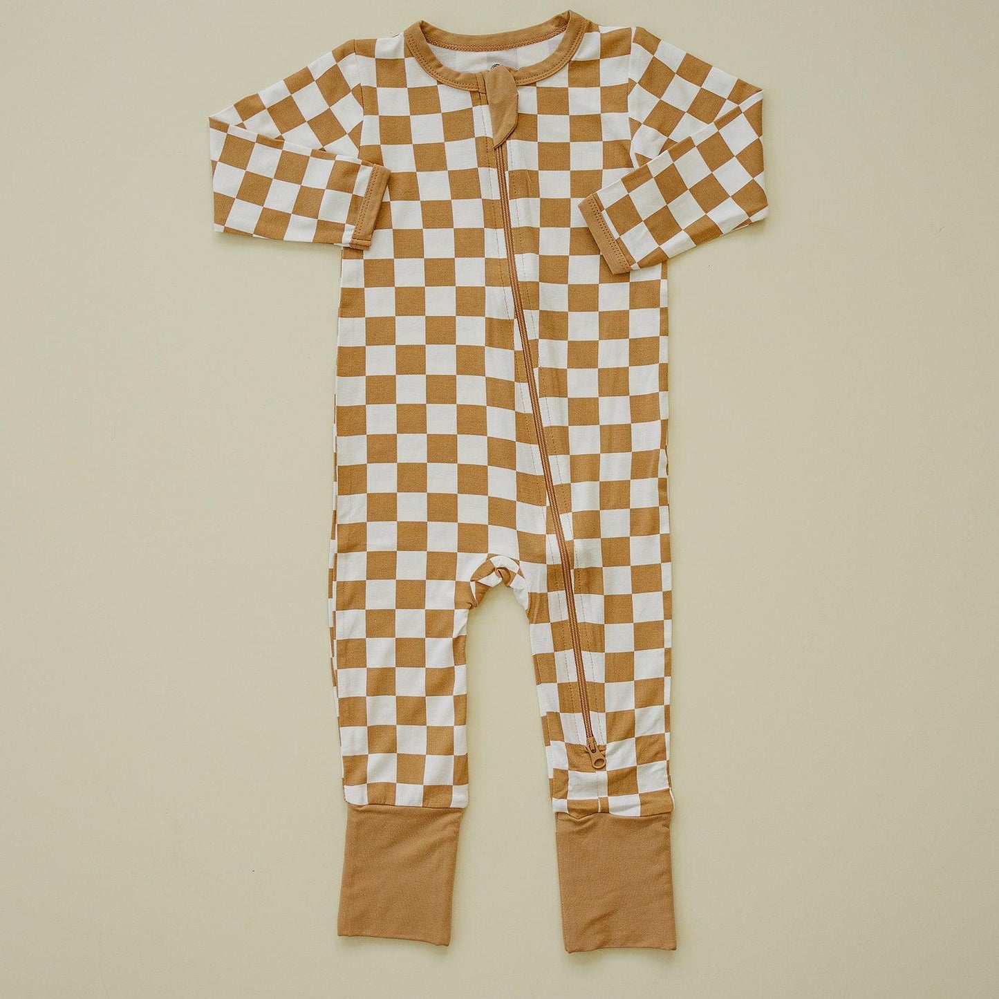 Checkered Bamboo Zippy Romper- Golden Coast