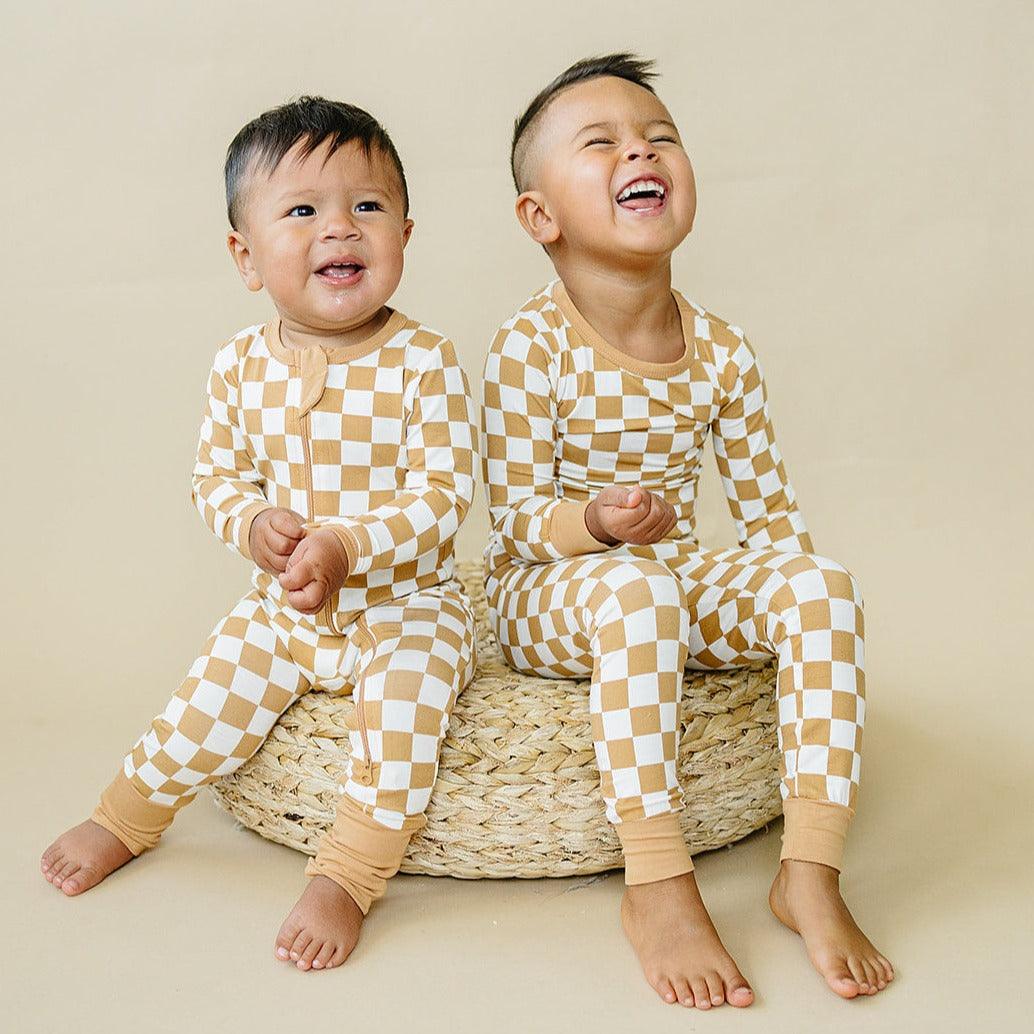 Checkered 2pc Pajama Set- Golden Coast