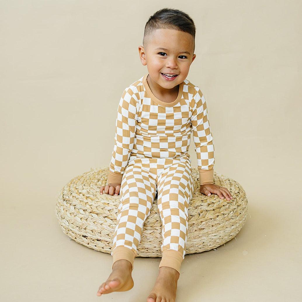 Checkered 2pc Pajama Set- Golden Coast