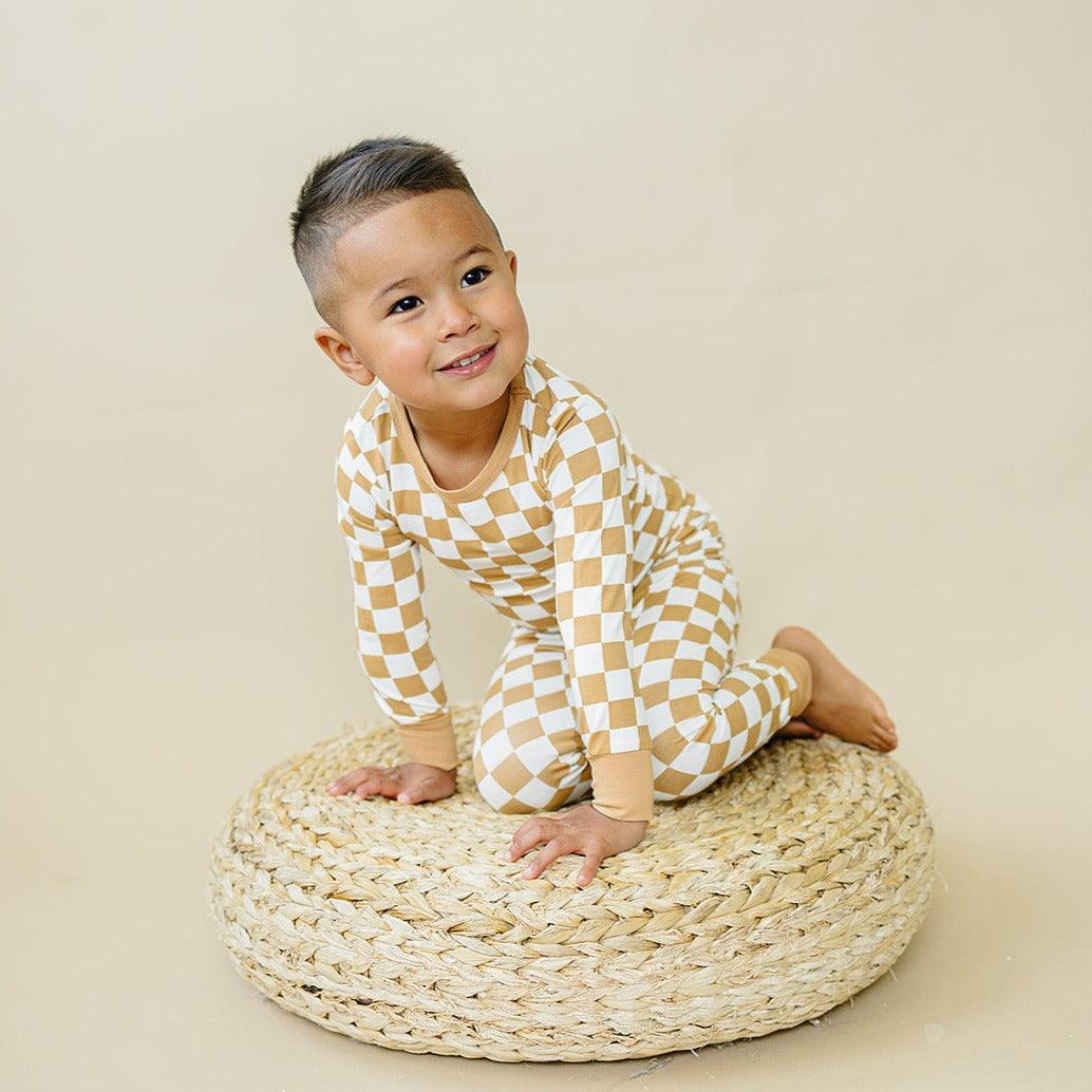 Checkered 2pc Pajama Set- Golden Coast