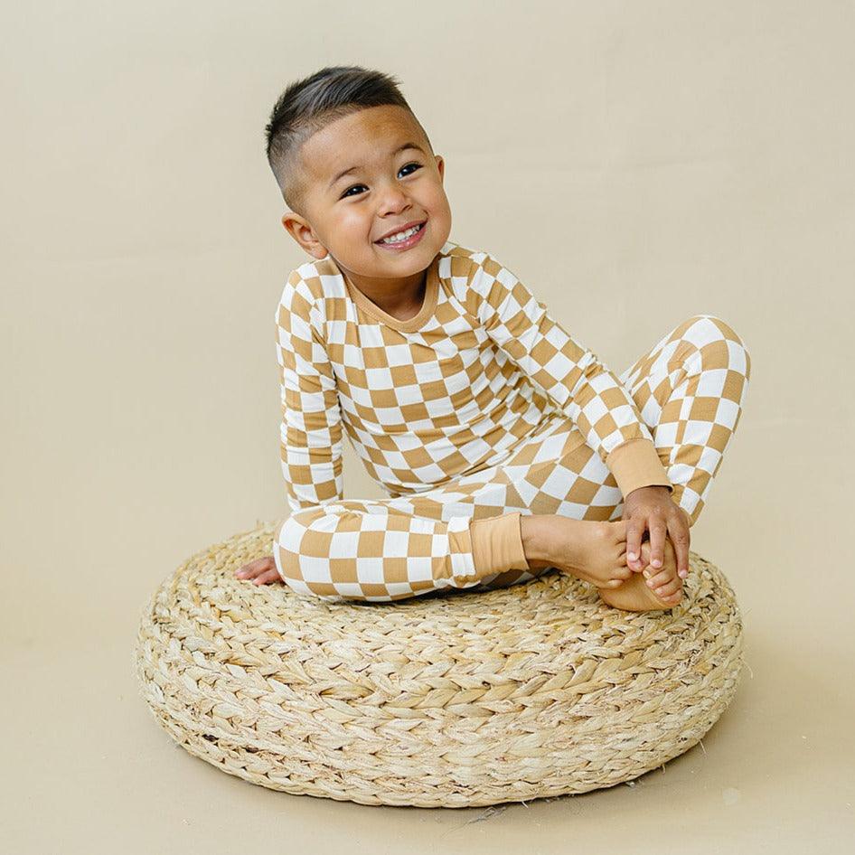 Checkered 2pc Pajama Set- Golden Coast