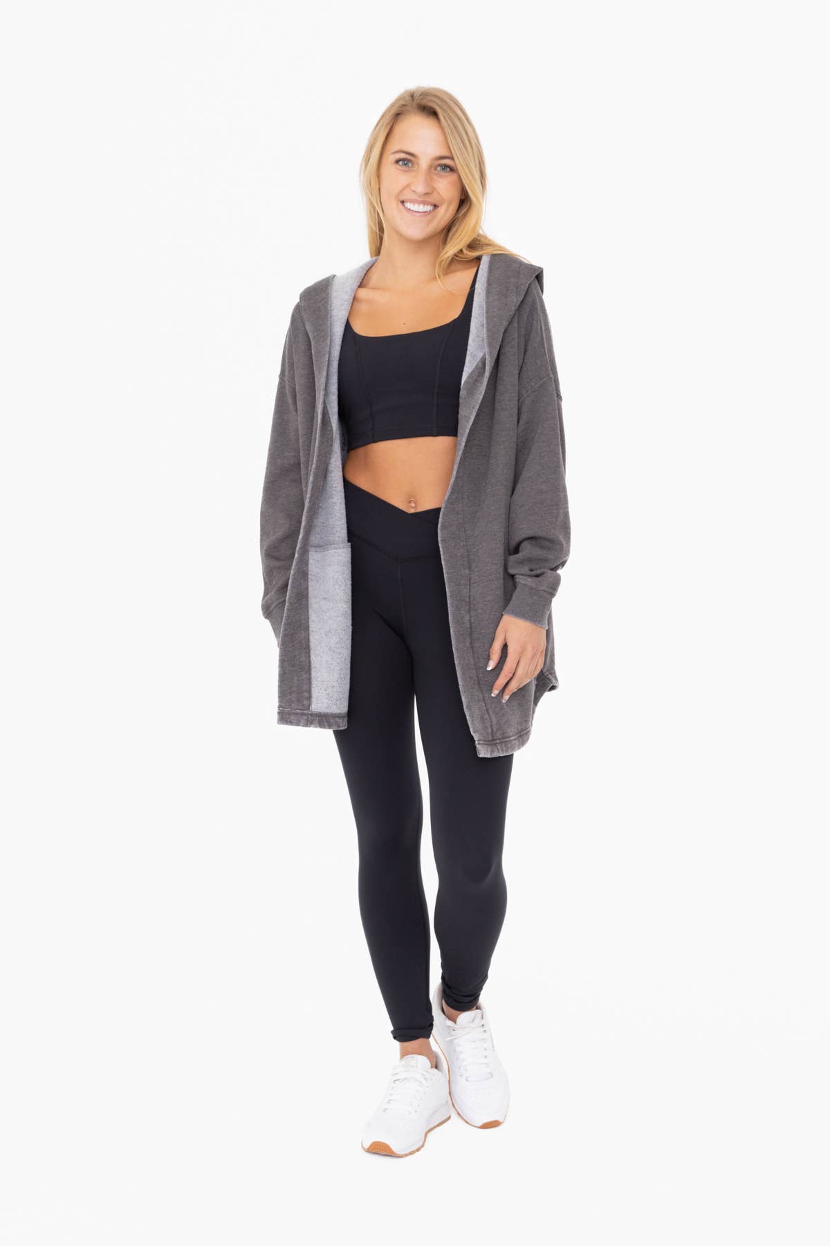 Everyday Flow Fleece Hooded Cardigan- Black
