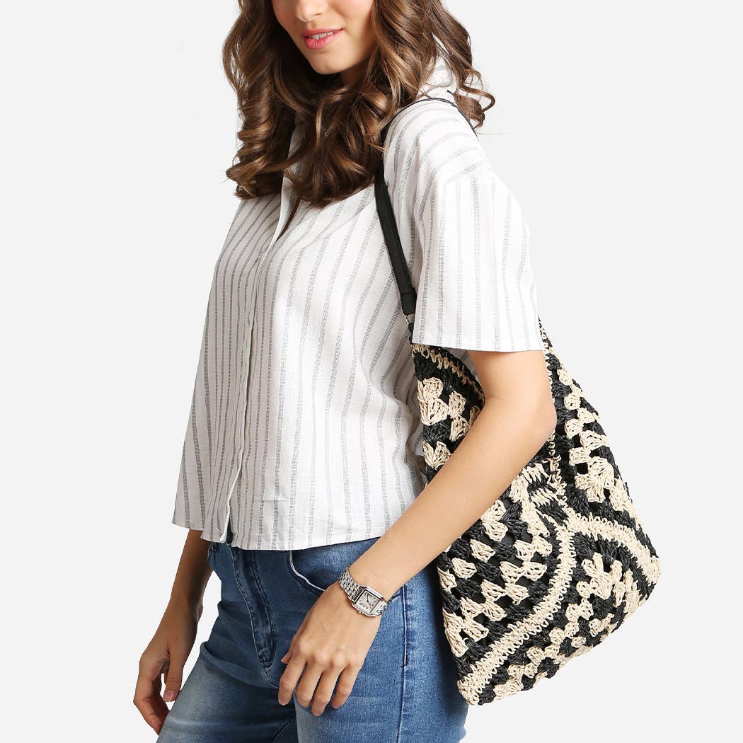 High Tides Two-Toned Straw Shoulder Bag