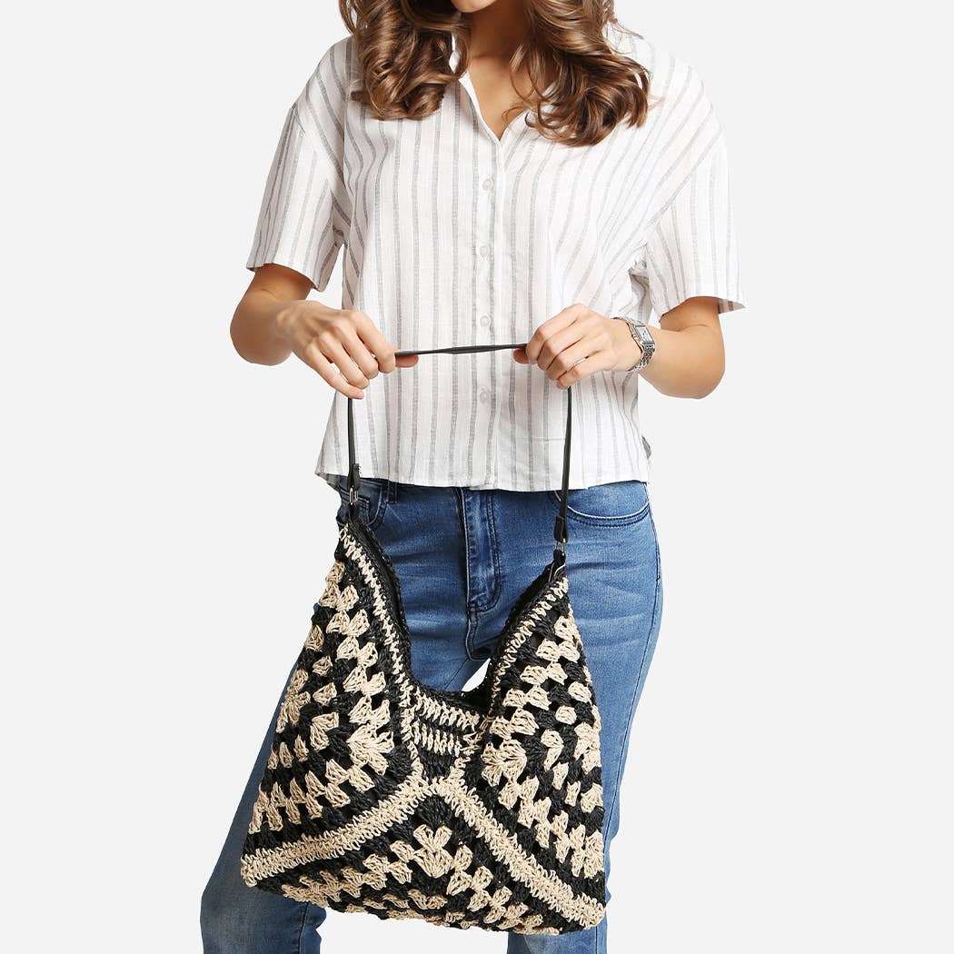 High Tides Two-Toned Straw Shoulder Bag
