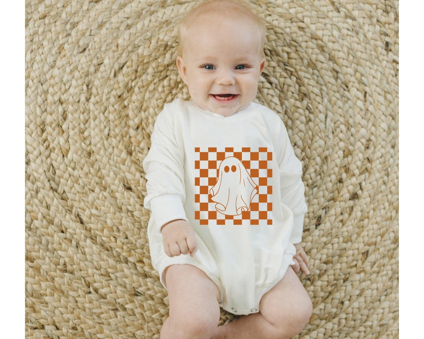 Checkered Ghost Bamboo Sweatshirt Romper- 3 colors