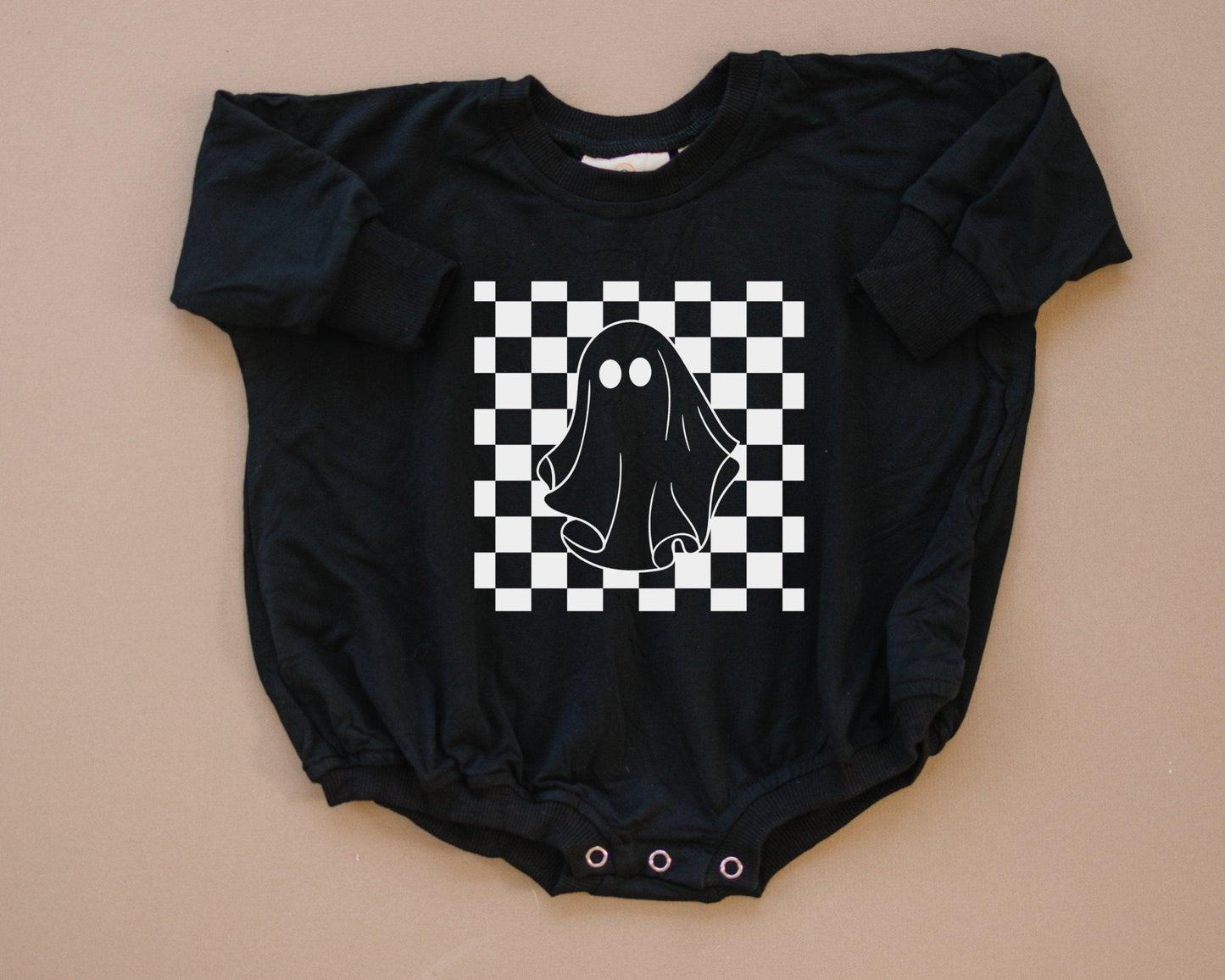 Checkered Ghost Bamboo Sweatshirt Romper- 3 colors