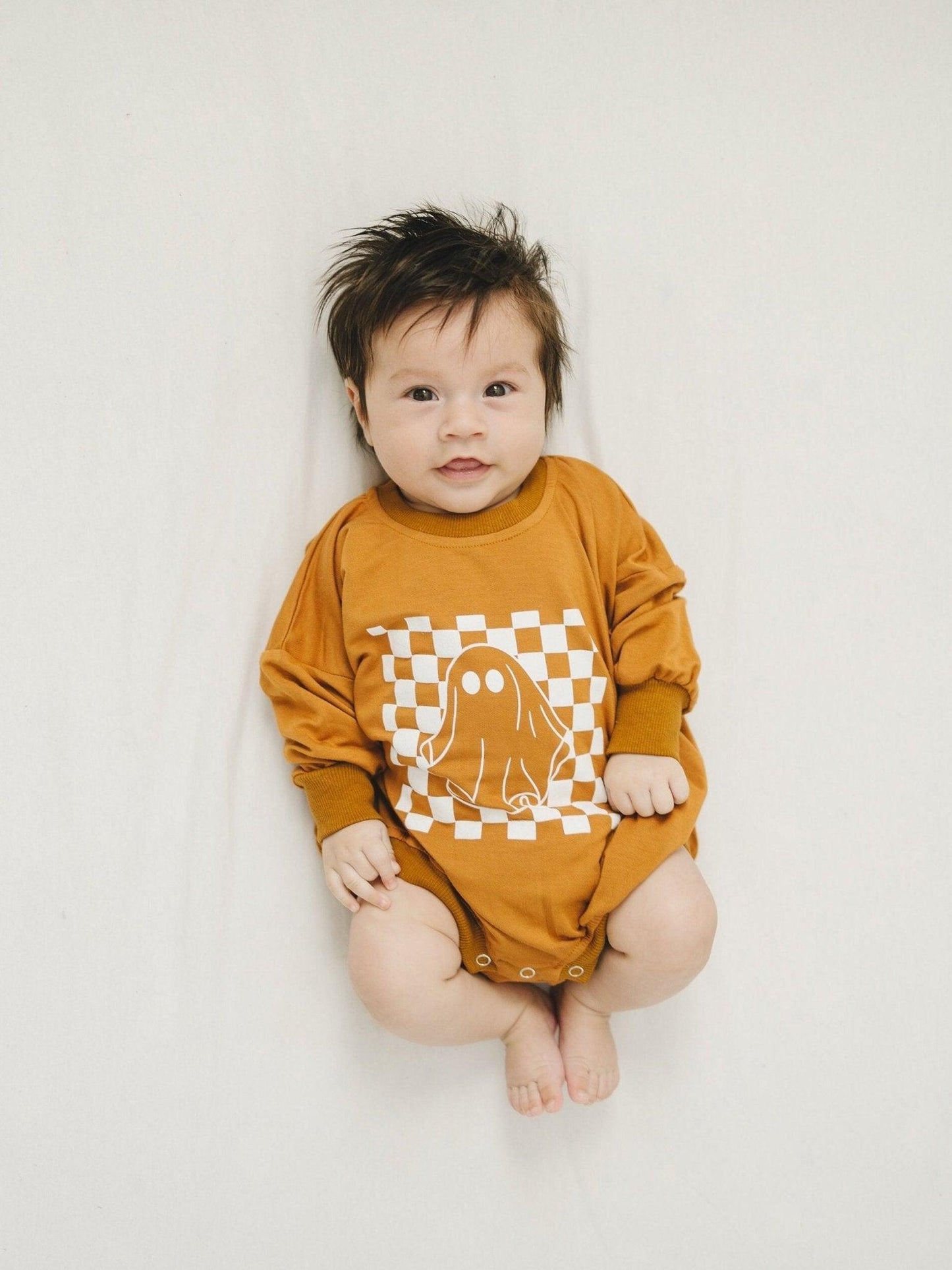 Checkered Ghost Bamboo Sweatshirt Romper- 3 colors