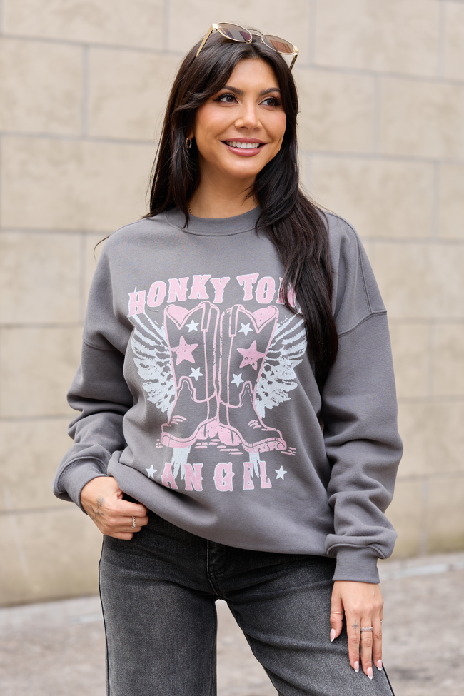 Honky Tonk Angel Dark Grey Graphic Sweatshirt