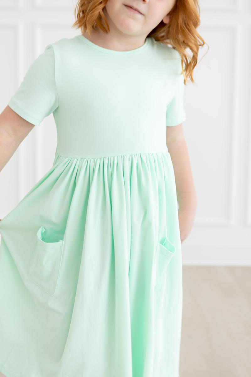 Pastel Green Short Sleeve Pocket Twirl Dress
