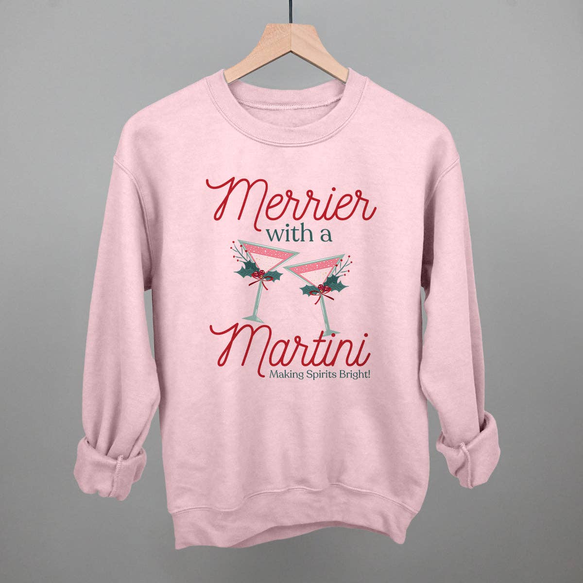 Merrier With A Martini Crewneck Sweatshirt- Pink