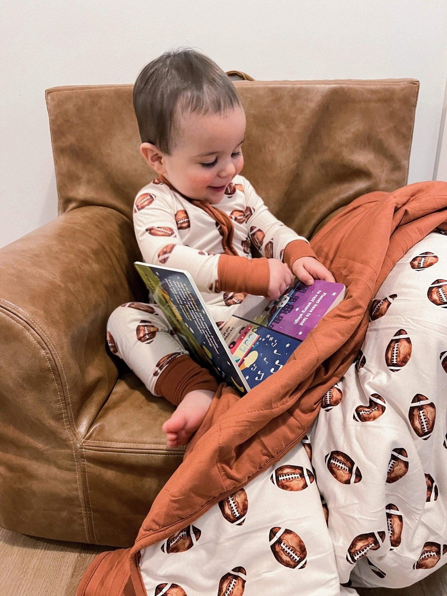 Football Print Quilted Bamboo Blanket