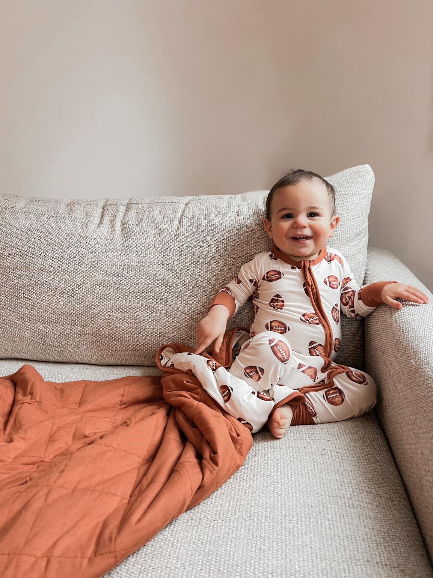 Football Print Quilted Bamboo Blanket