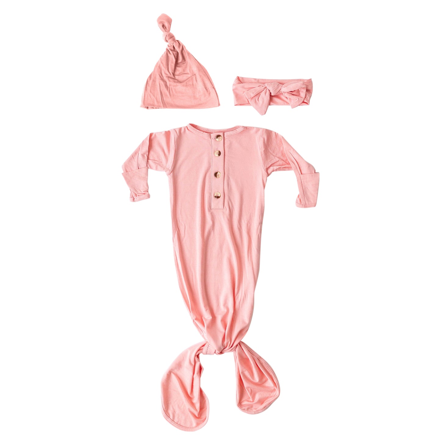 Pink Knotted Baby Gown and Hat/Headband Set (Newborn-3 months)