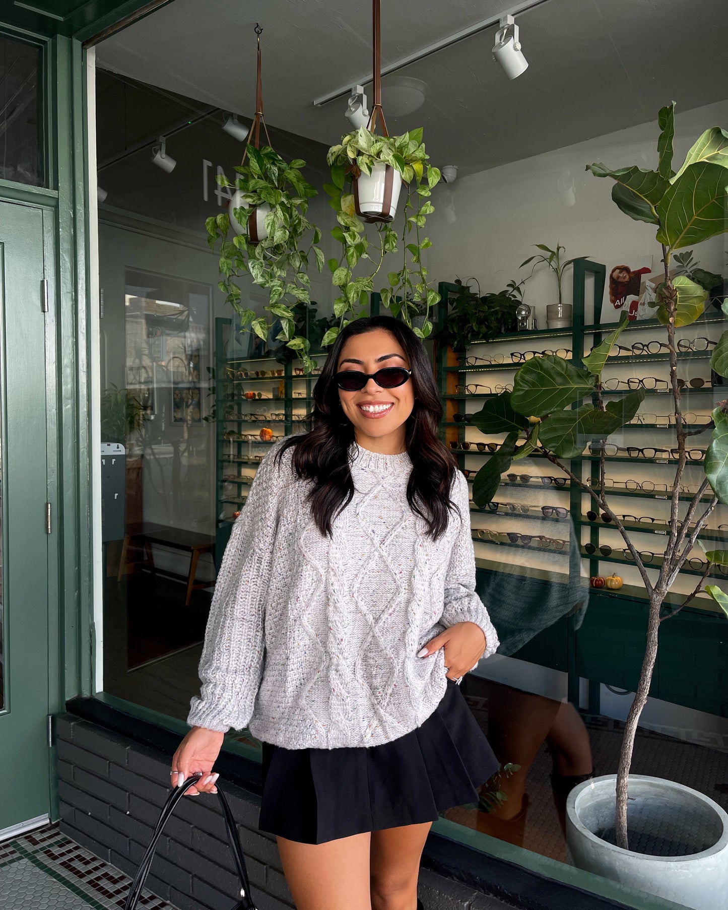 Heather Grey Confetti Cable Knit Sweater