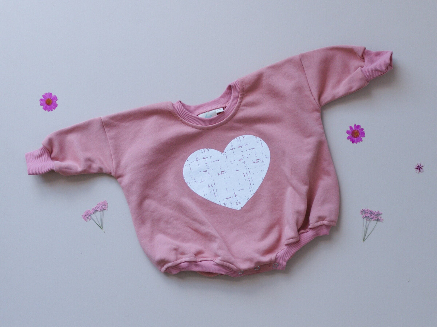 Distressed Heart Sweatshirt Romper - 5 colors