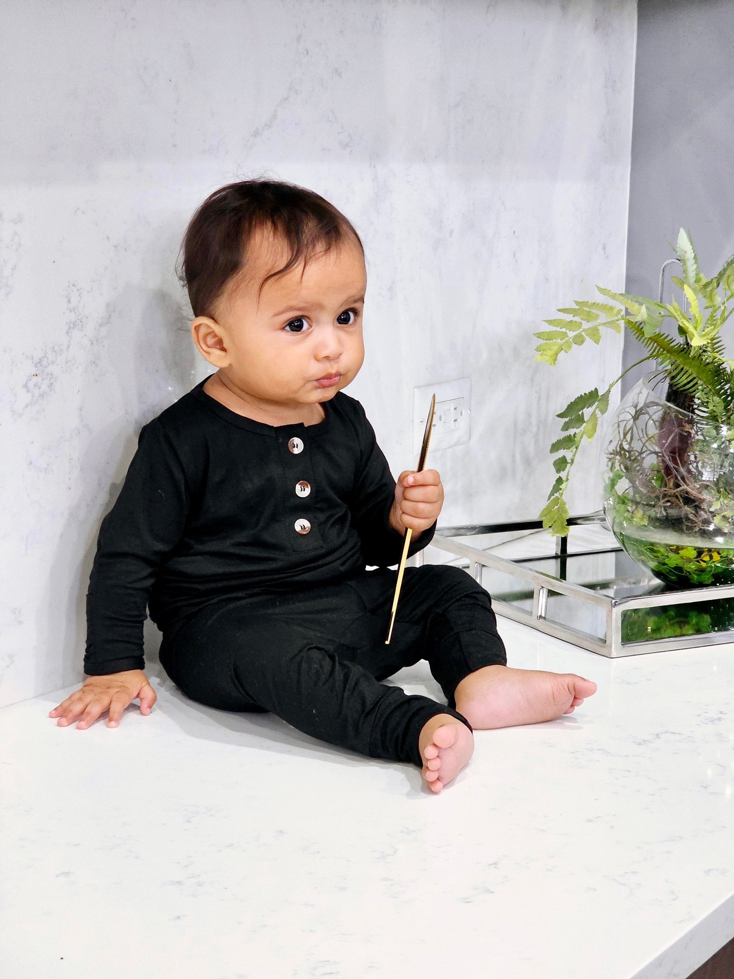 Black Baby Outfit With Hat Option (Newborn-12 months sizes)