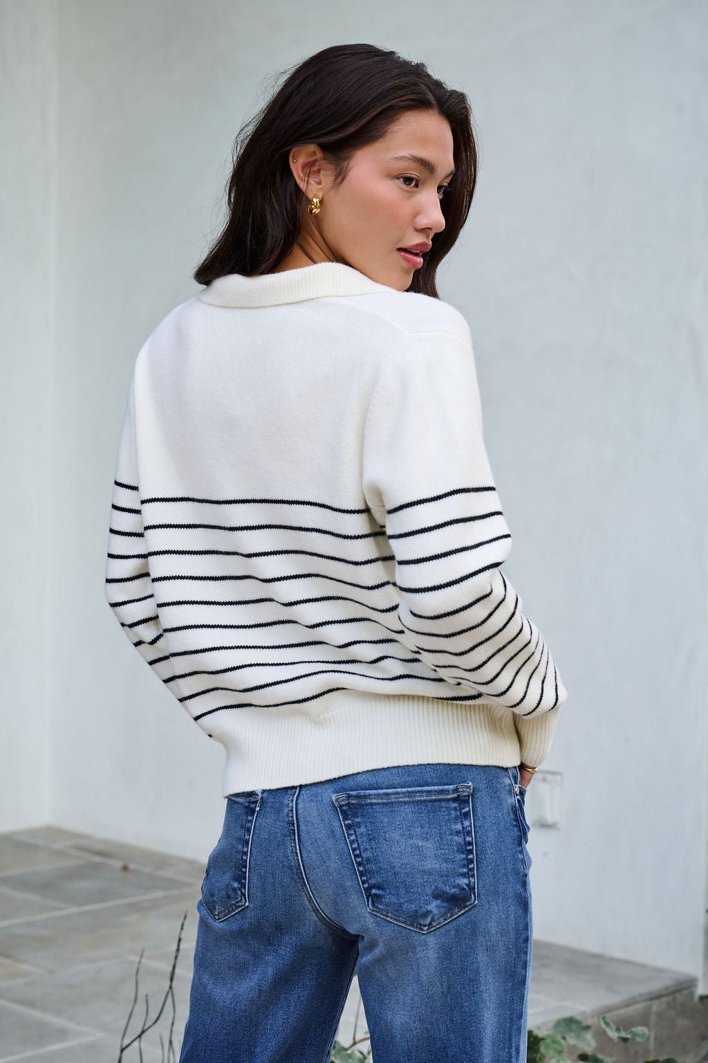 Ivory and Black Stripe Ribbed Sweater