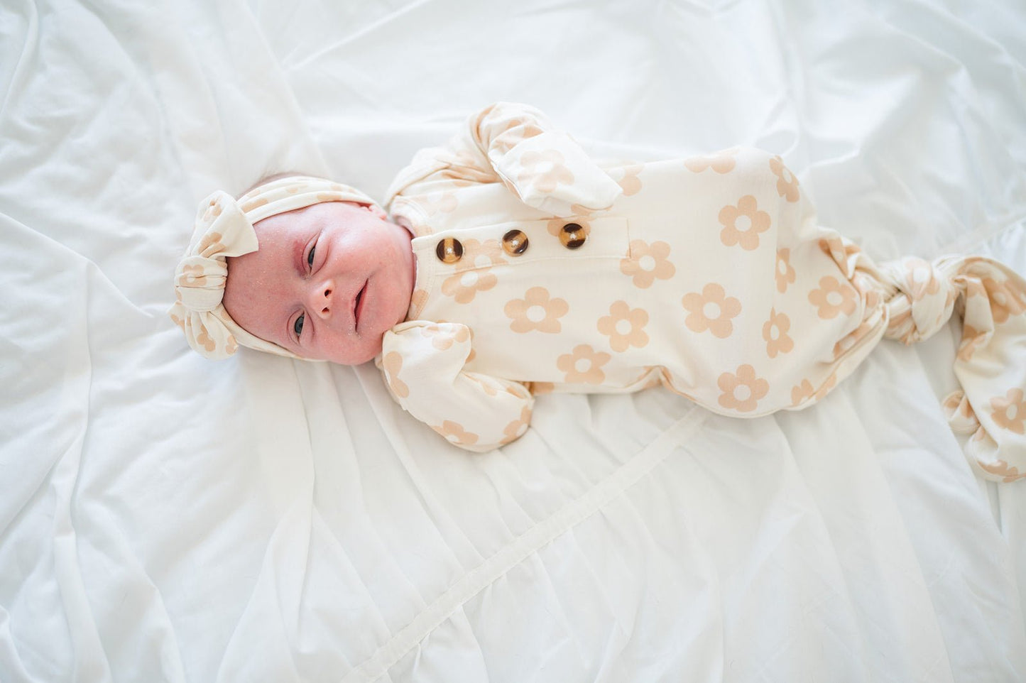 Knotted Baby Gown - Blush Daisy