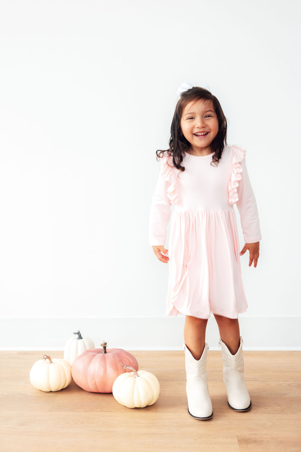 Petal Pink Long Sleeve Ruffle Twirl Dress