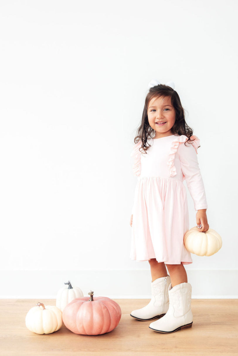 Petal Pink Long Sleeve Ruffle Twirl Dress