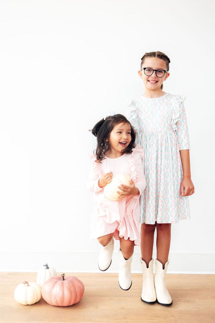 Petal Pink Long Sleeve Ruffle Twirl Dress