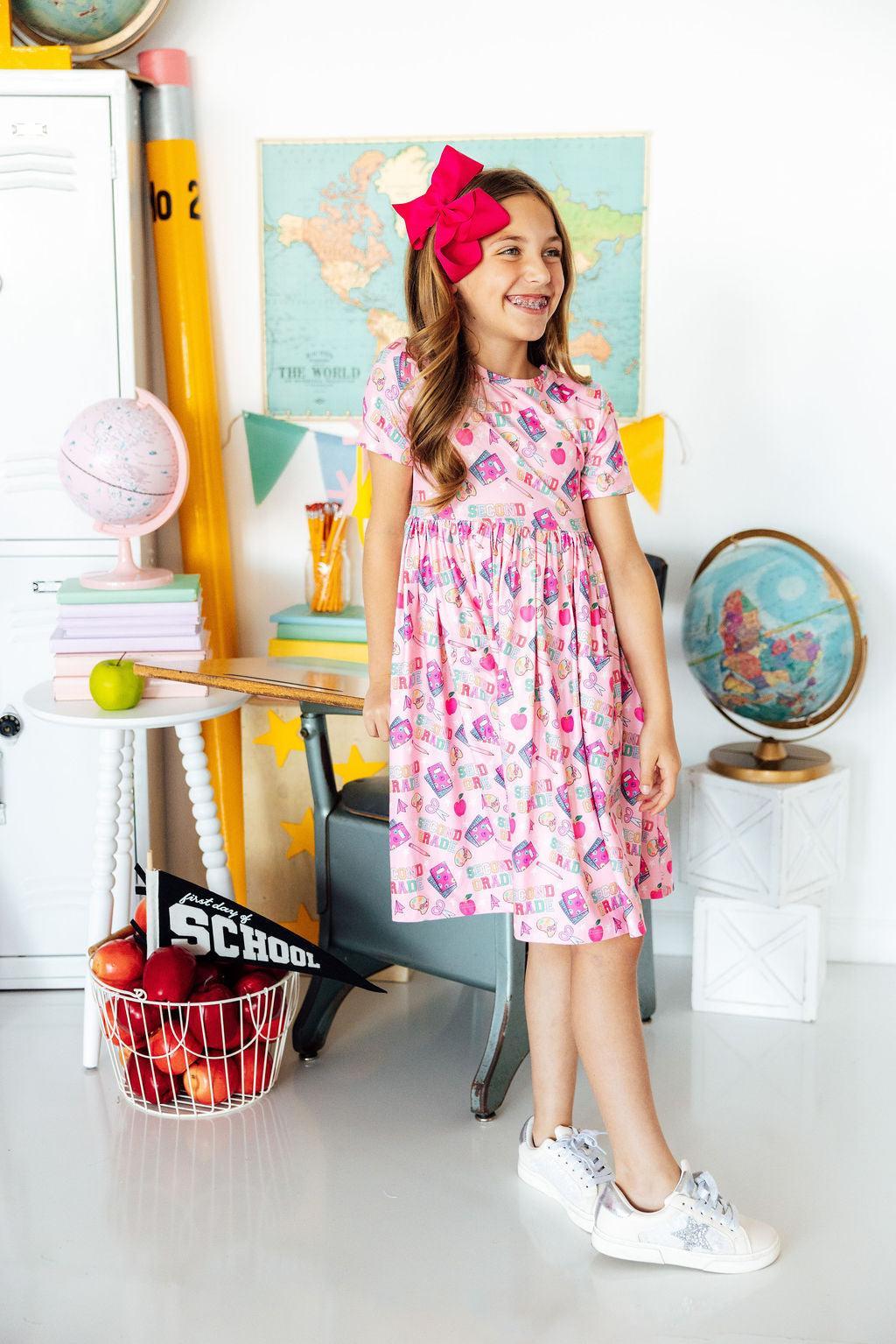 2nd Grade Short Sleeve Pocket Twirl Dress