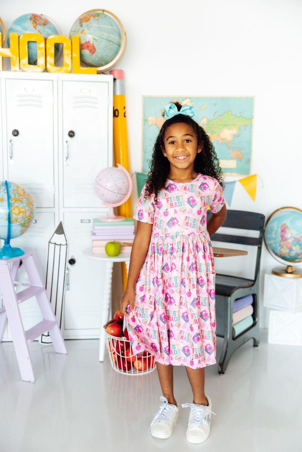 1st Grade Short Sleeve Pocket Twirl Dress