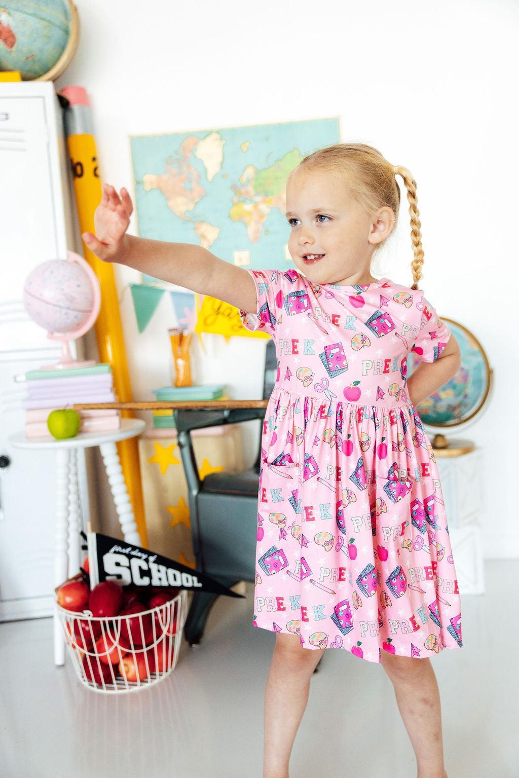Pre-K Short Sleeve Pocket Twirl Dress