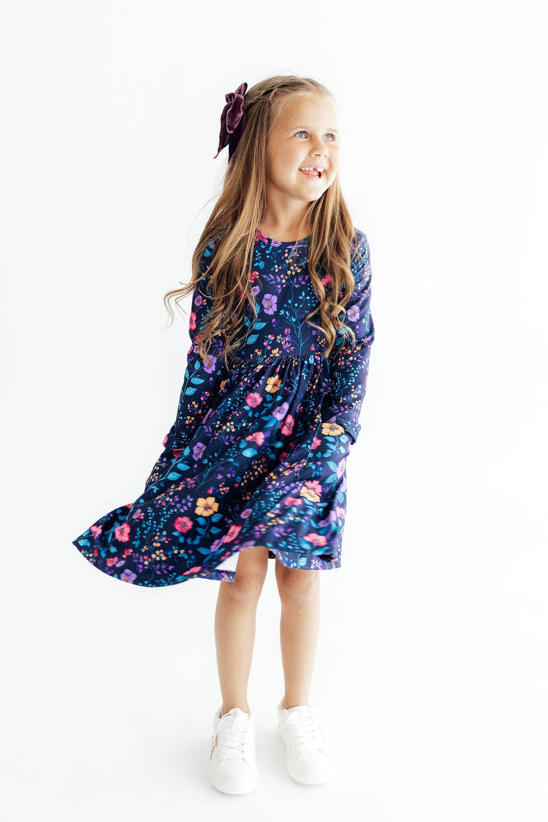 Botanical Beauty Long Sleeve Pocket Twirl Dress