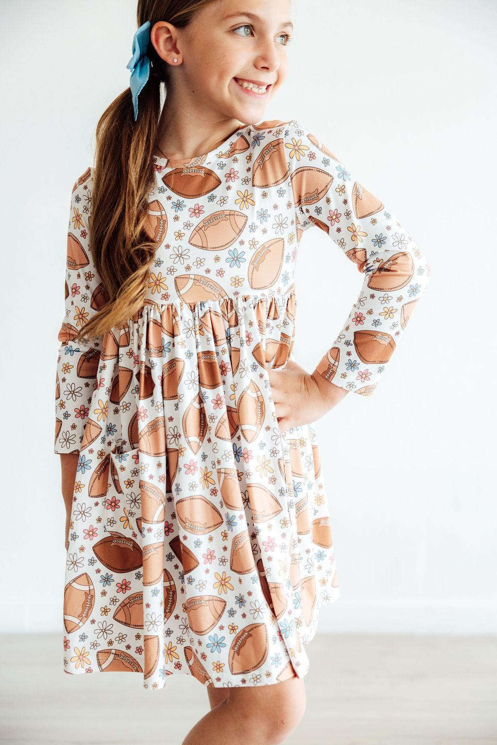 Football Friday Long-Sleeve Pocket Twirl Dress