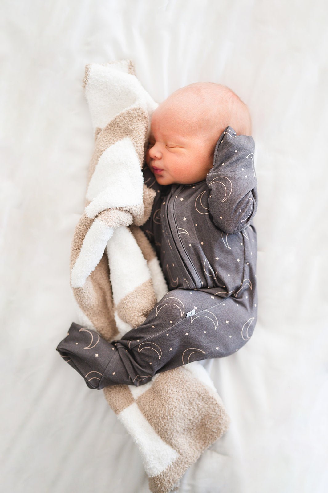 Plush Mini Blanket - Taupe Checker