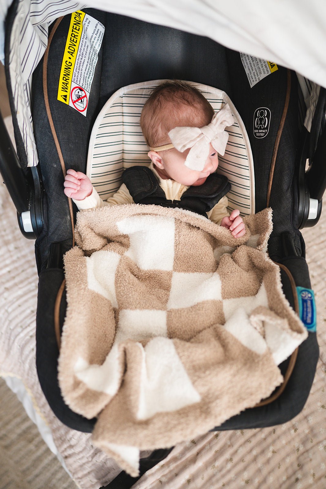 Plush Mini Blanket - Taupe Checker