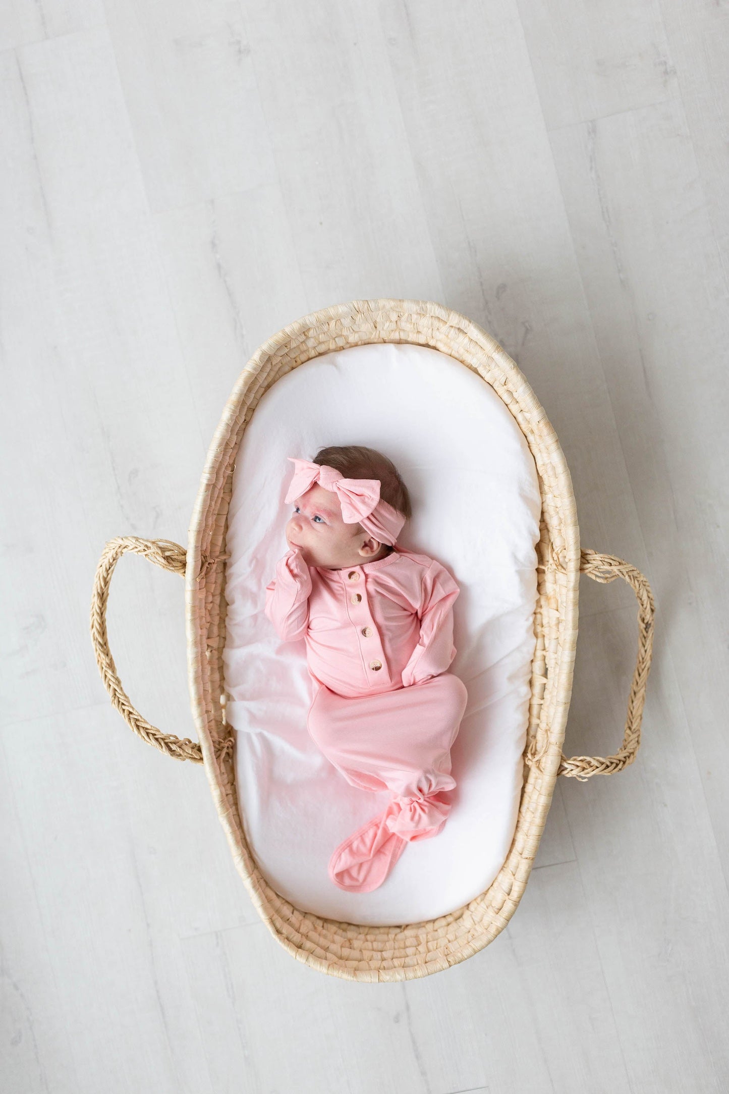 Pink Knotted Baby Gown and Hat/Headband Set (Newborn-3 months)