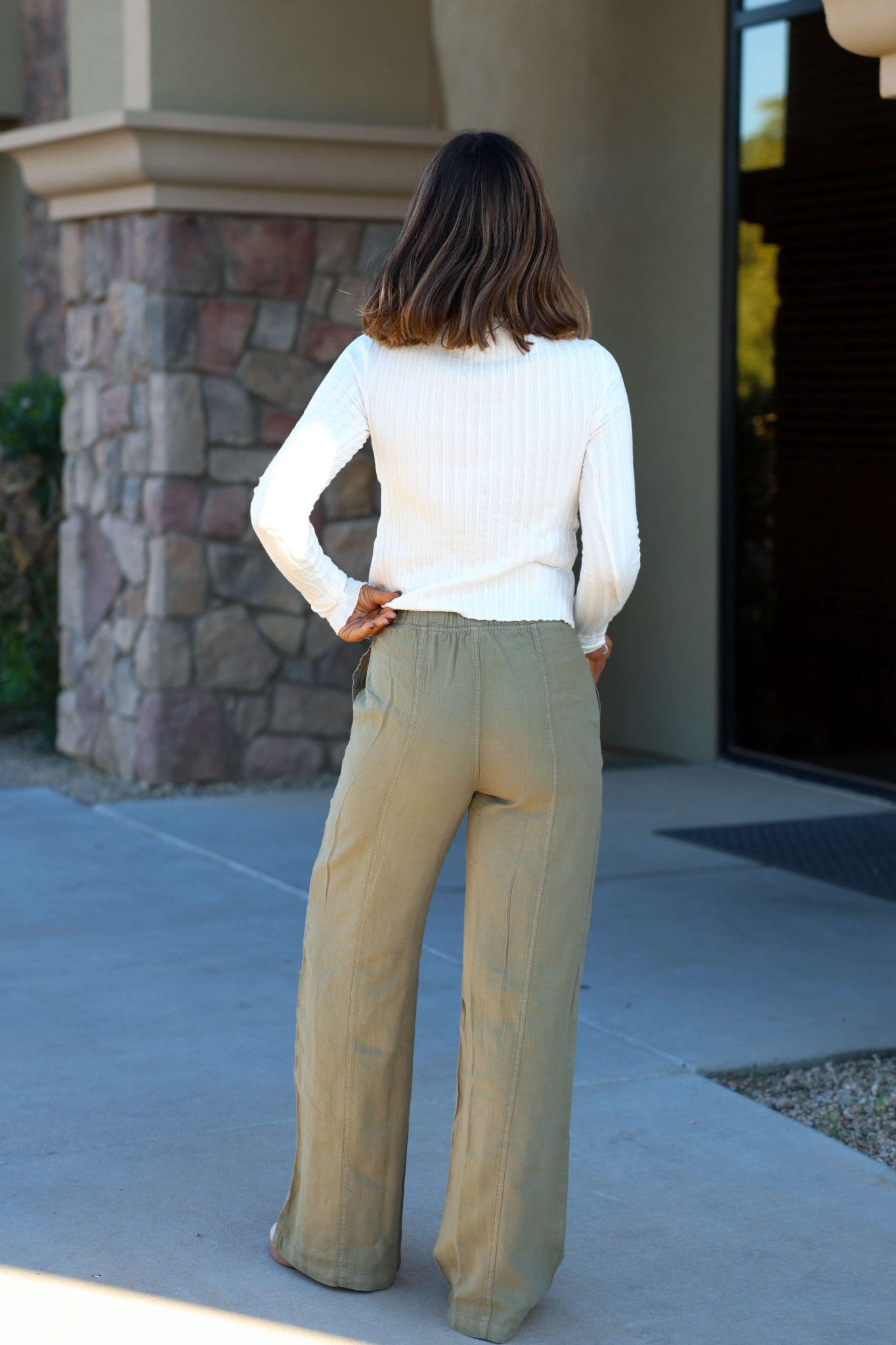 Thread and Supply Olive Linen Wide Leg Pants