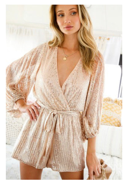 All Dolled Up Sequin Jumpsuit - Rose Gold, Large | Hazel and Olive | Boutique Fashion