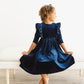 Navy Velvet Ruffle Twirl Dress