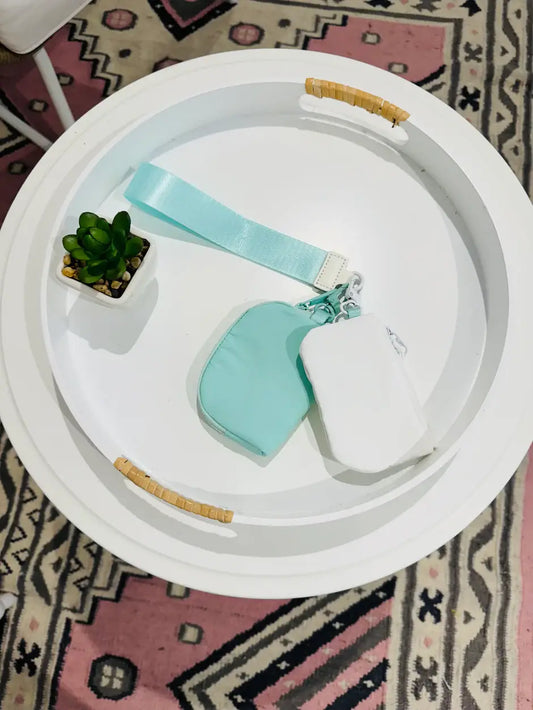 On The Go Dual Pouch Wristlet- Mint/White