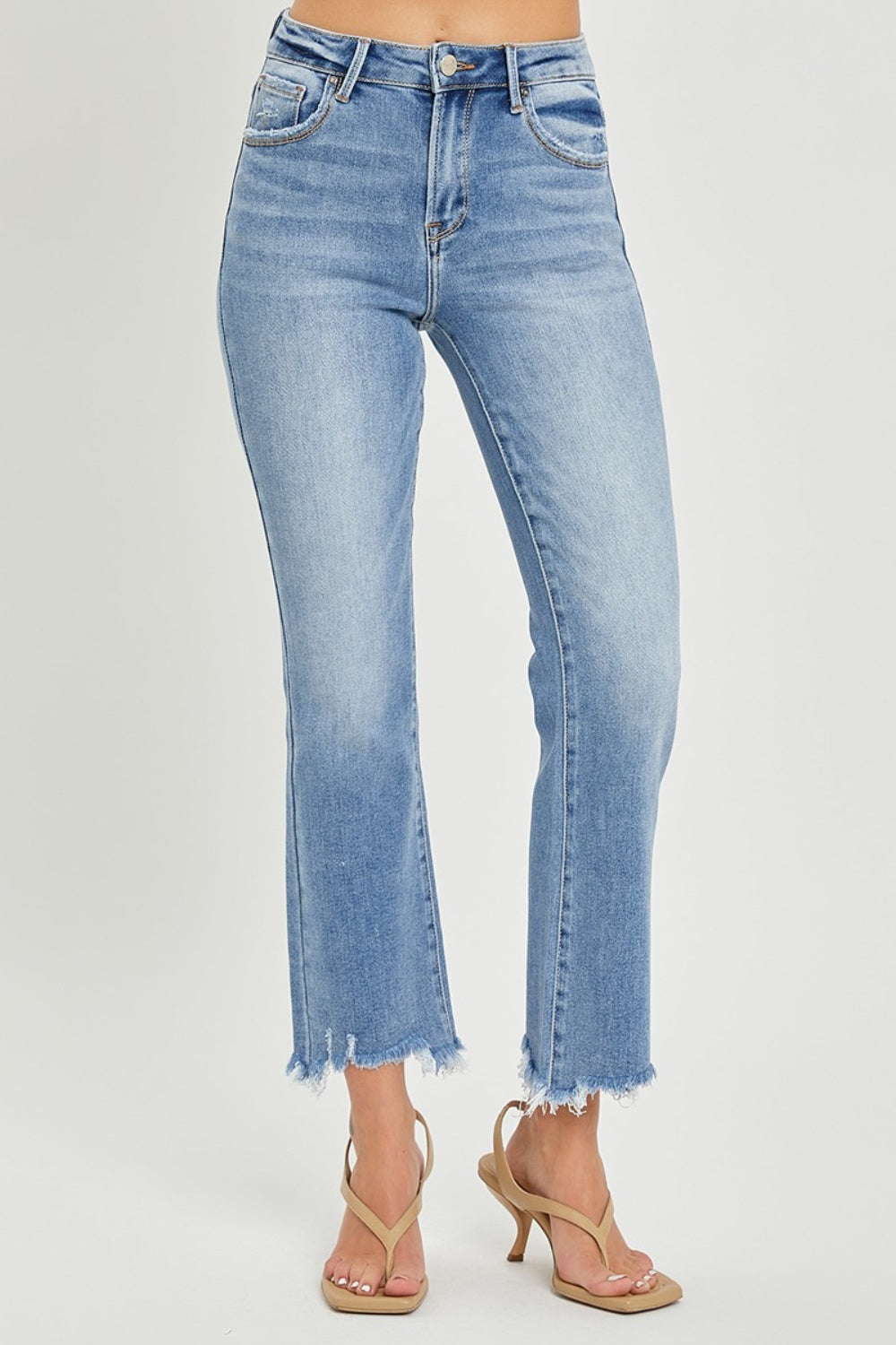 RISEN Kiara Frayed Hem Cropped Straight Jeans